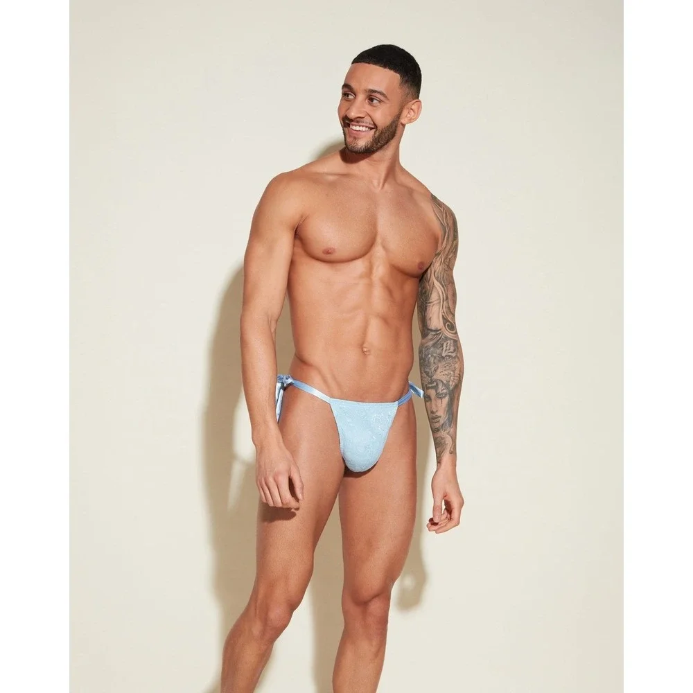 Cosabella Never Say Never Men's Italian Thong Aasmani Blue Silk Ties M NWT